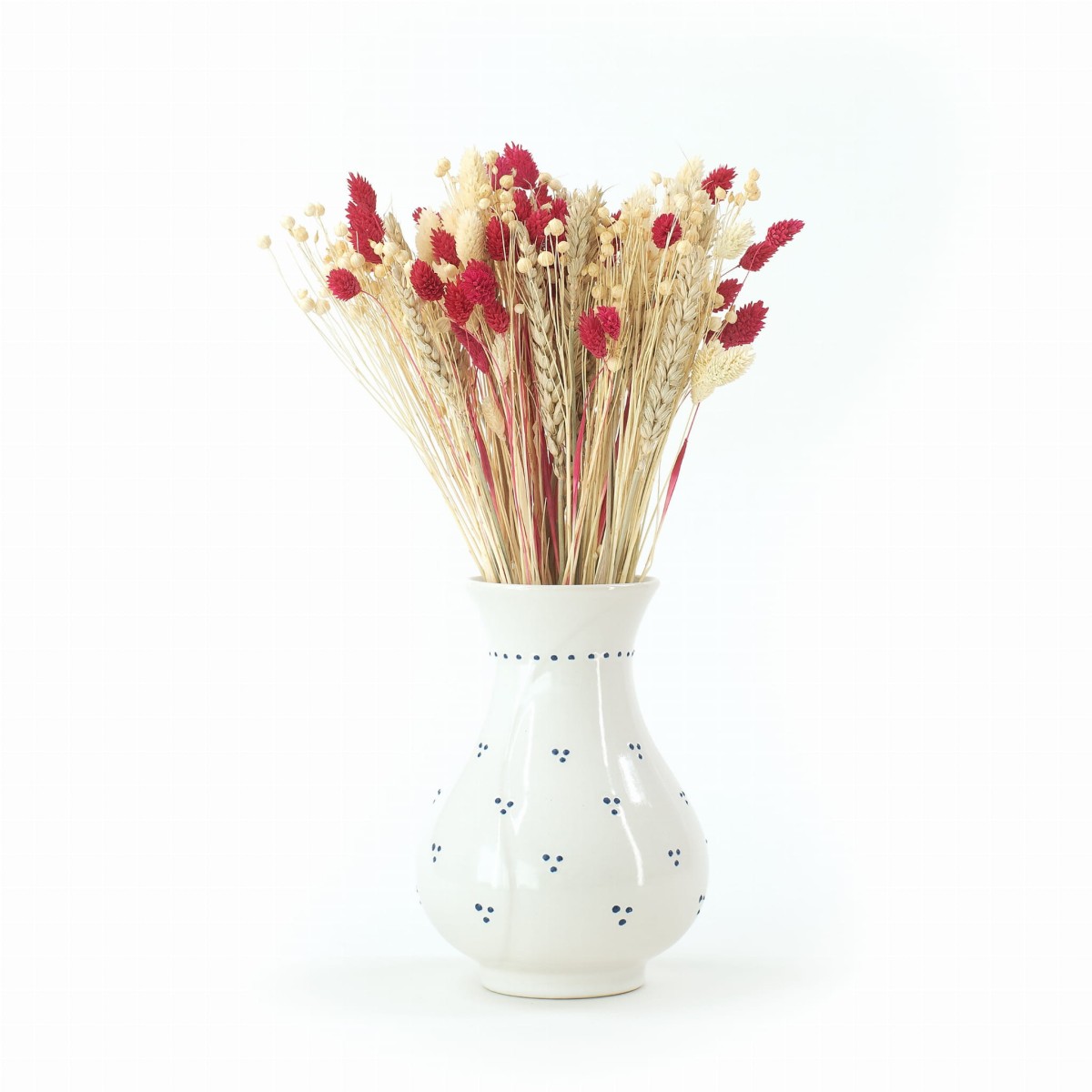 Gyönyörű szárított virágcsokor Natural&Red – búza, len, phalaris