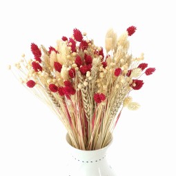Gyönyörű szárított virágcsokor Natural&Red – búza, len, phalaris