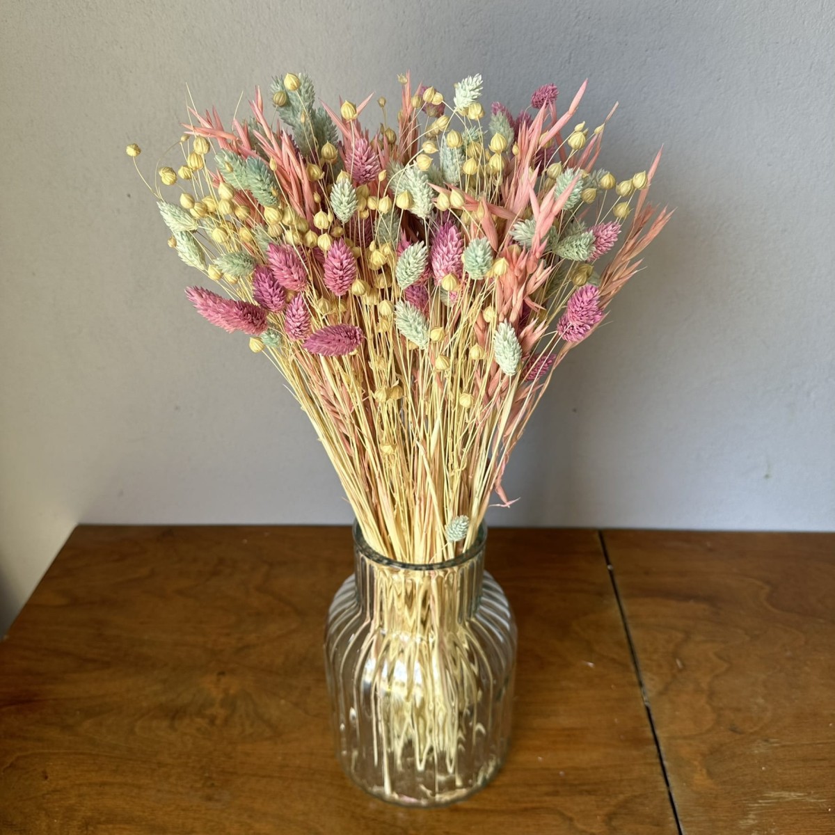 Colorful szárított virágcsokor – zab, len, phalaris