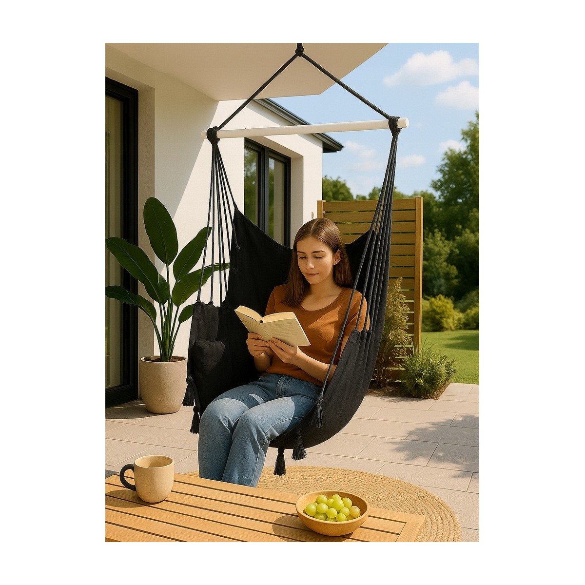Függő kerti hinta + 2 párna 100 cm