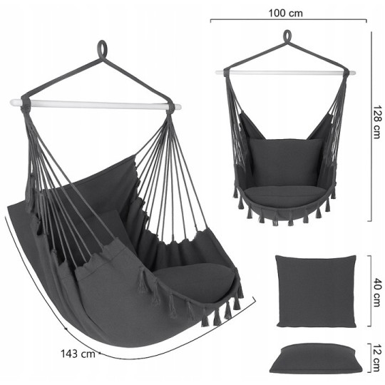 Függő kerti hinta + 2 párna 100 cm