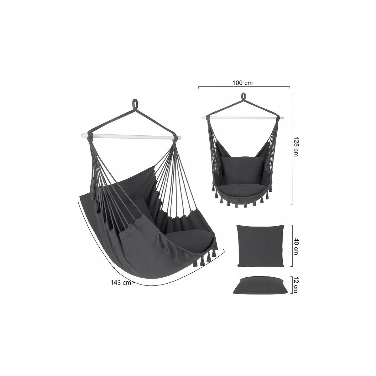 Függő kerti hinta + 2 párna 100 cm