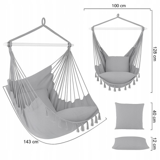 Kerti függőhinta világosszürke színben, 100 cm