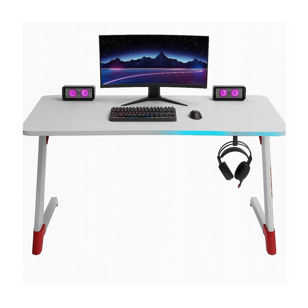 Modern gamer számítógépasztal játékosoknak, 120 cm, LED, fehér