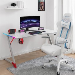 Fehér gamer asztal LED háttérvilágítással, 140 cm