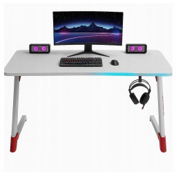 Fehér gamer asztal LED háttérvilágítással, 140 cm