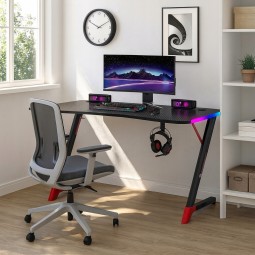 Modern játékasztal fekete színben, 140 cm, LED