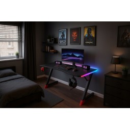 Gamer asztal LED háttérvilágítással, fekete színben, 120 cm