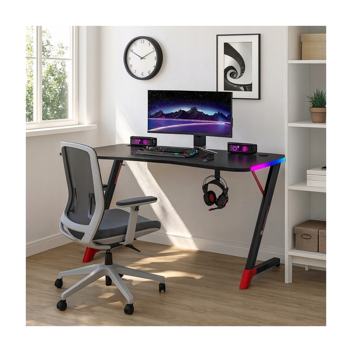 Gamer asztal LED háttérvilágítással, fekete színben, 120 cm