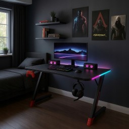 Gamer asztal LED háttérvilágítással, fekete színben, 120 cm