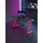 Fekete gamer asztal piros lábakkal, 120 cm, LED