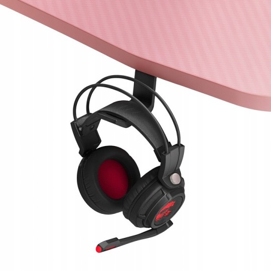 Rózsaszín gamer asztal LED-világítással, 140 cm
