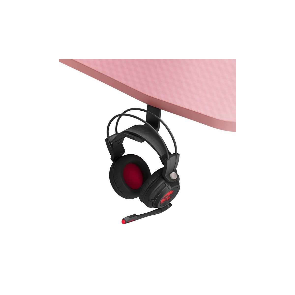 Rózsaszín gamer asztal LED-világítással, 140 cm