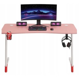 Rózsaszín gamer asztal LED-világítással, 140 cm