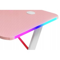 Rózsaszín gamer asztal LED-világítással, 140 cm