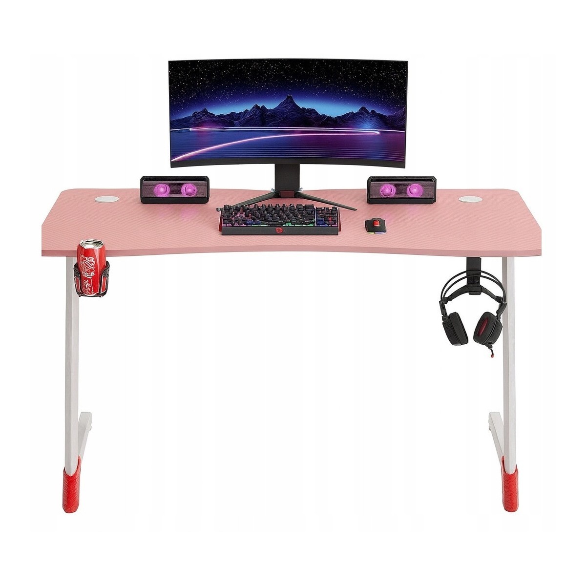 Stílusos rózsaszín gamer asztal LED háttérvilágítással, 120 cm