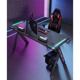 Modern gamer asztal LED-világítással, 120 cm, fekete