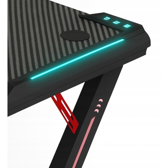 Fekete gamerasztal, LED, 140 cm