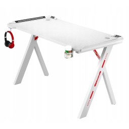 Fehér gamer asztal LED-világítással, 140 cm