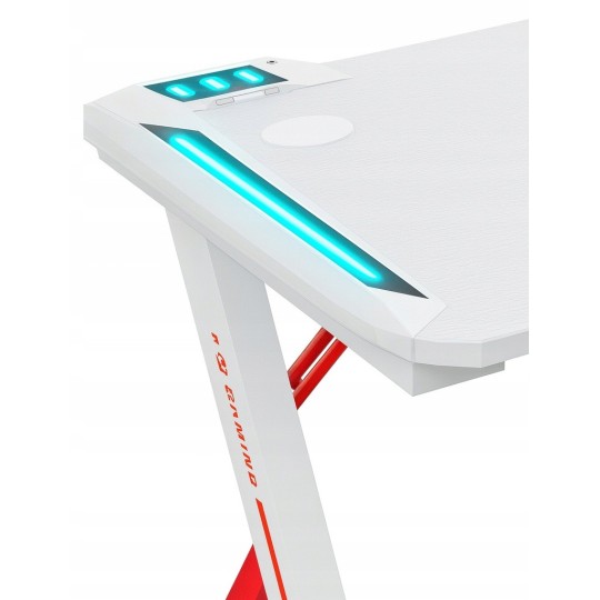 Fehér gamer asztal LED-világítással, 140 cm
