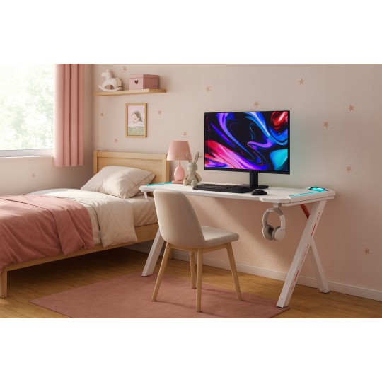Modern gamer asztal fehér színben, LED, 120 cm