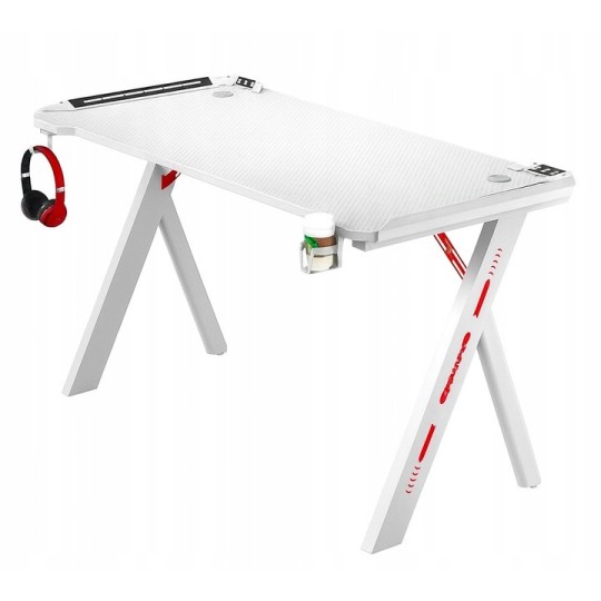 Modern gamer asztal fehér színben, LED, 120 cm