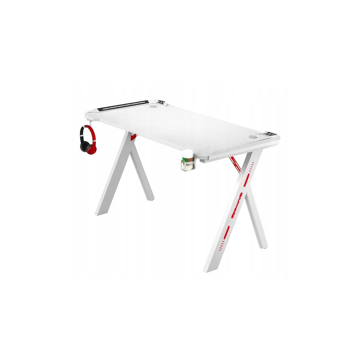 Modern gamer asztal fehér színben, LED, 120 cm