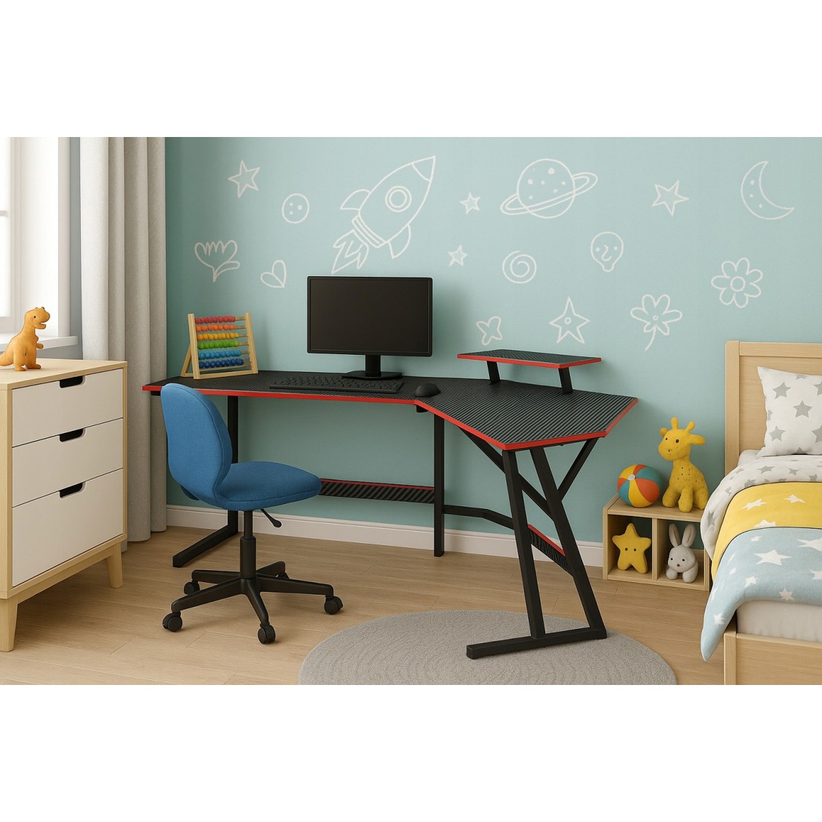 Sarok gamer asztal, modern gamer asztal, 130 cm