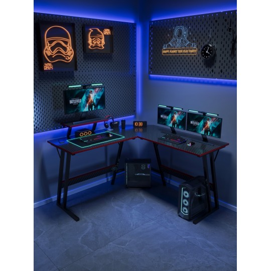 Sarok gamer asztal, modern gamer asztal, 130 cm