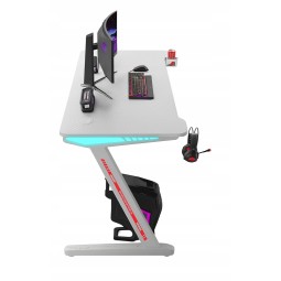 Modern, stílusos gamer asztal fehér színben háttérvilágítással, 120 cm