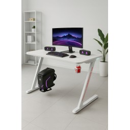 Modern, stílusos gamer asztal fehér színben háttérvilágítással, 120 cm