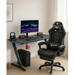 Fekete gamer számítógépasztal háttérvilágítással, 120 cm