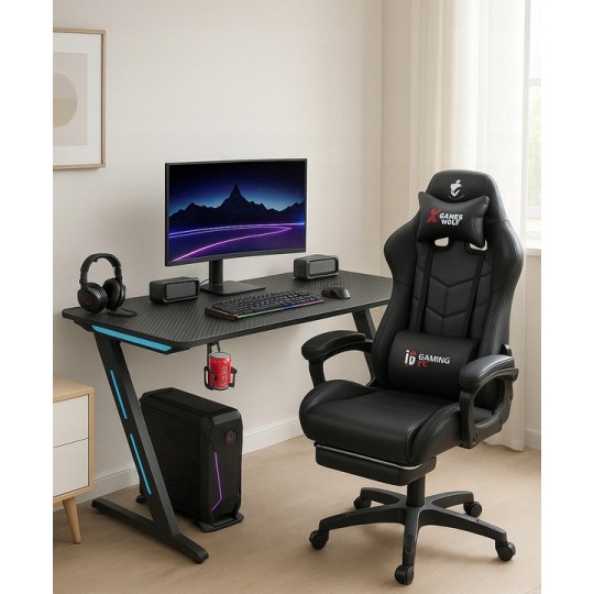 Fekete gamer számítógépasztal háttérvilágítással, 120 cm