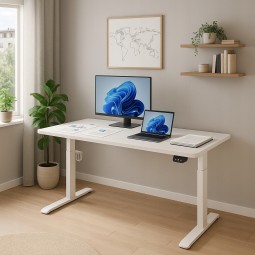 Elektromosan állítható asztal fehér színben, 120 cm