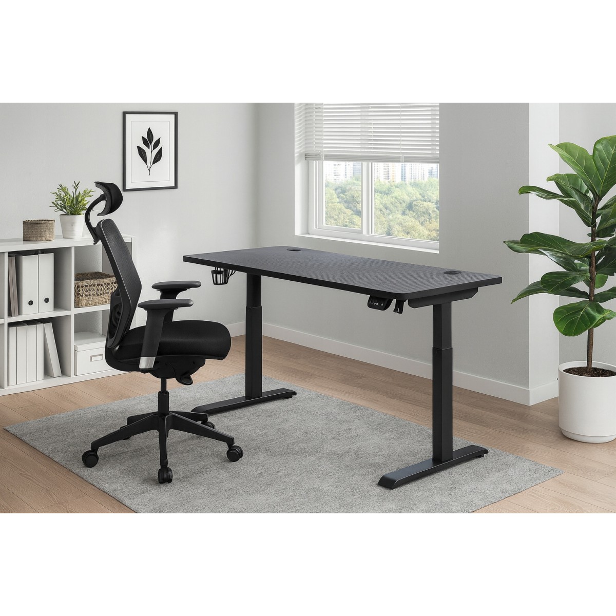 Fekete, magasságban állítható irodai asztal, 140 cm