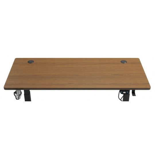 Modern, magasságban állítható irodai asztal, dió, LED, 140 cm