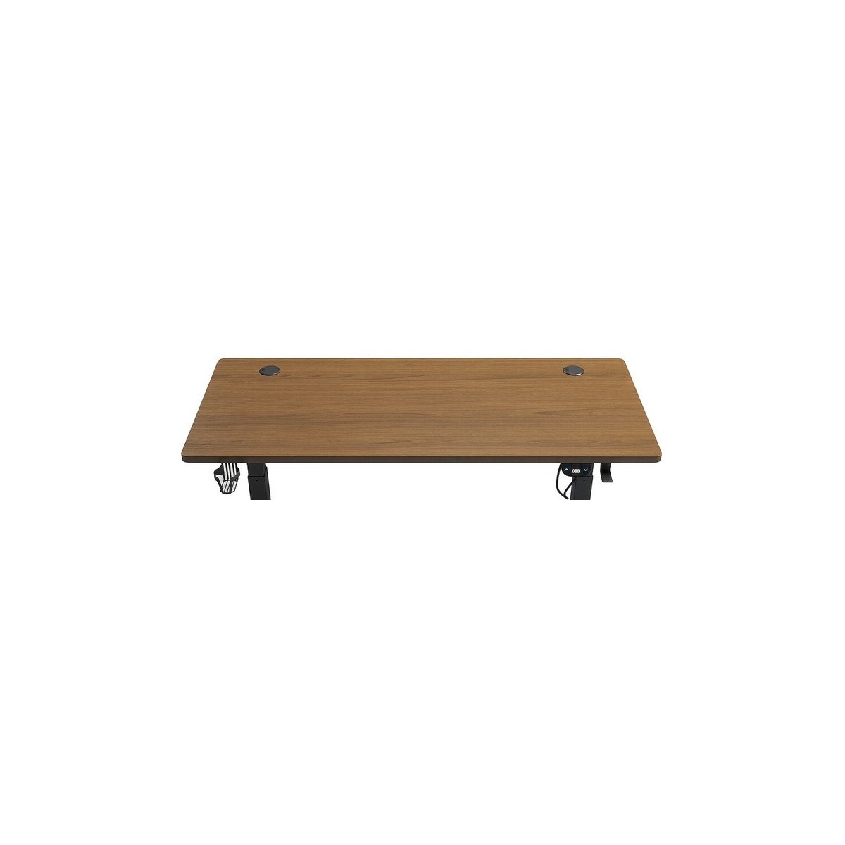 Modern, magasságban állítható irodai asztal, dió, LED, 140 cm