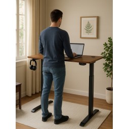Modern, magasságban állítható irodai asztal, dió, LED, 140 cm