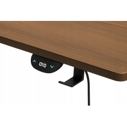 Modern, magasságban állítható irodai asztal, dió, LED, 140 cm
