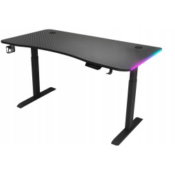 140 cm-es magasságban állítható asztal – elektromos magasságállítás, fekete, LED világítás