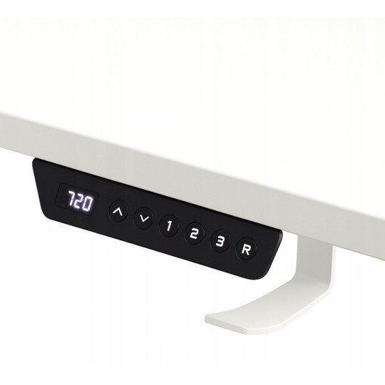 Elektromosan magasságban állítható, 140 cm-es asztal, fehér, fehér lábakkal, LED