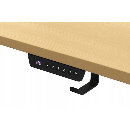 Magasságban állítható 140 cm-es asztal, égerfából, fekete lábakkal, LED