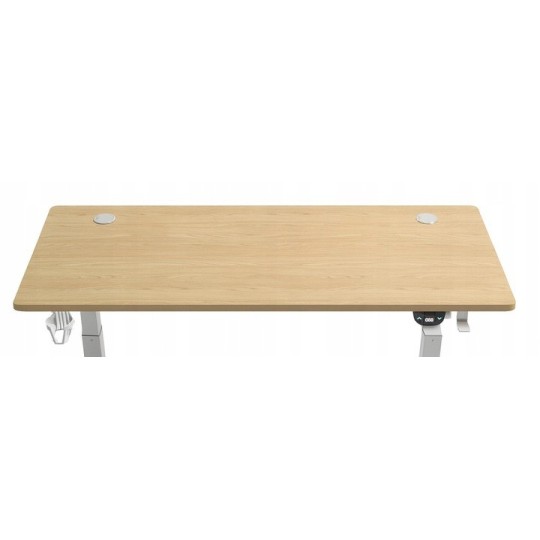 Állítható számítógépasztal 140 cm, égerfa, fehér lábakkal, LED