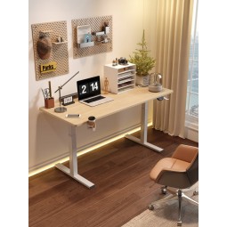 Állítható számítógépasztal 140 cm, égerfa, fehér lábakkal, LED