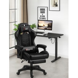 Magasságban állítható, 120 cm-es gamer asztal, fekete, LED