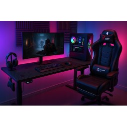 Magasságban állítható, 120 cm-es gamer asztal, fekete, LED