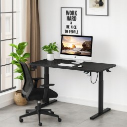 Modern, magasságban állítható, 140 cm-es számítógépasztal, fekete
