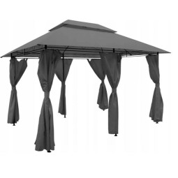 Szürke színű kerti pavilon függönyökkel 3x4 m