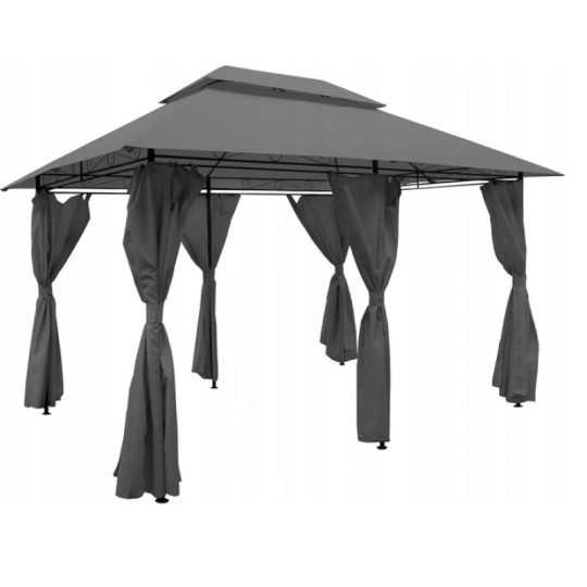 Szürke színű kerti pavilon függönyökkel 3x4 m