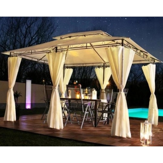 Szürke színű kerti pavilon függönyökkel 3x4 m